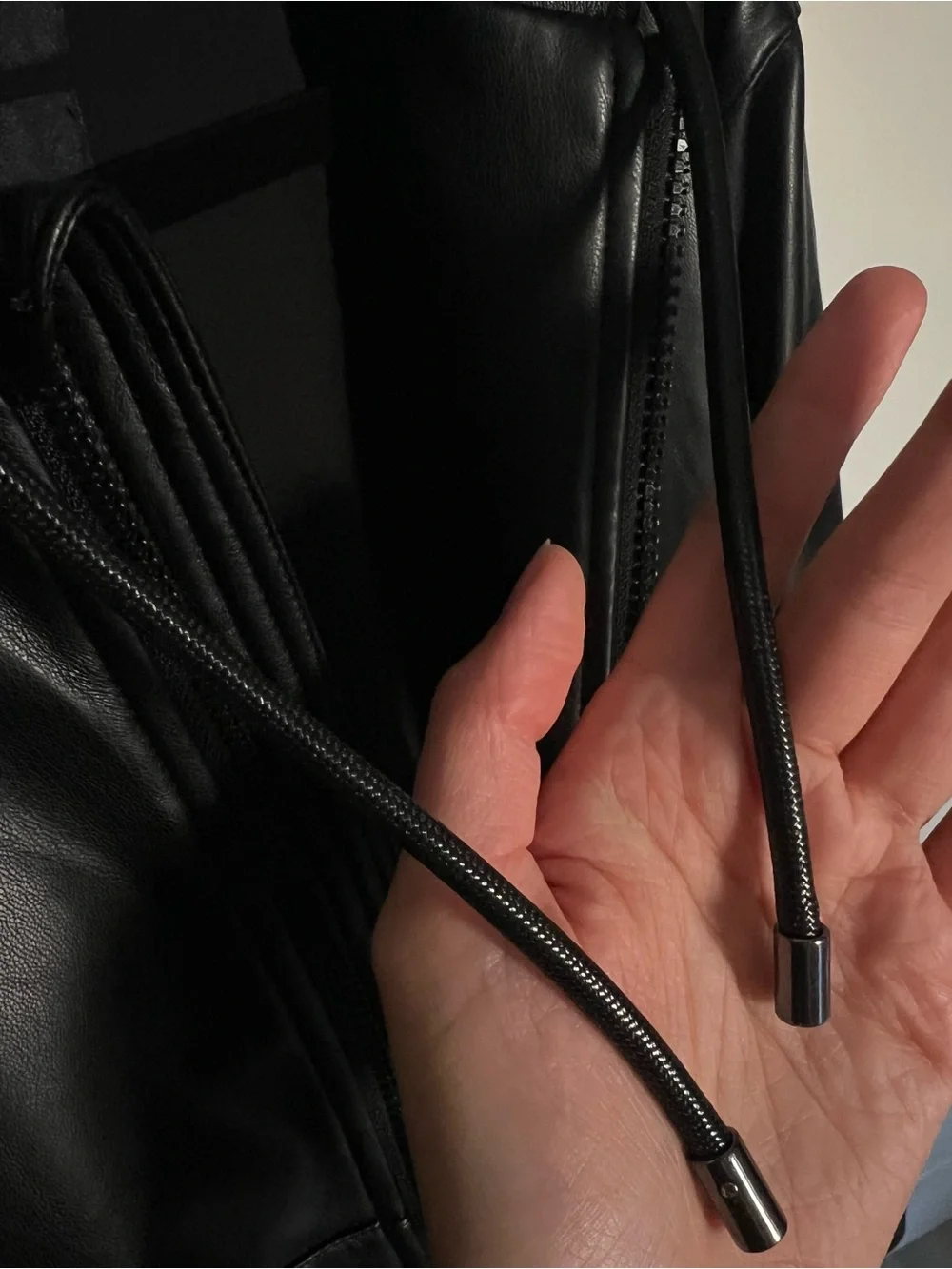 ALO Yoga Black Faux Leather Hooded Bomber Jacket